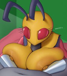 2d beedrill breast_play breasts busty_feral creatiffy female feral genitals hi_res insect male male/female nintendo nipples oral oral_penetration paizuri penetration penis pokemon pokemon_(species) red_eyes sex simple_background text