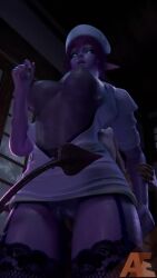 3d areolae ate_toon blue_eyes bouncing_breasts from_behind glowing_eyes large_breasts nipples nurse nurse_cap nurse_uniform pointy_ears purple_hair purple_skin sex short_hair sinia succubus succubus_tail tagme video