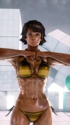 1girls 3d alluring athletic_female bare_legs big_breasts brown_eyes brown_hair cleavage envy15re2lm female_abs fit_female josie_rizal mod namco posing strategic_space tekken tekken_7