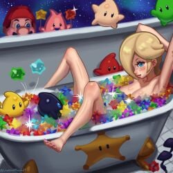 1girls barefoot bathtub breasts feet female mario mario_(series) nude princess_rosalina tagme undeadahead