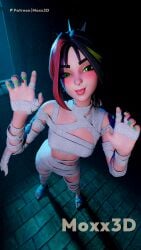 1girls bandage bandaged_chest costume female_focus female_only flat_chest flat_chested fortnite fortnite:_battle_royale halloween_costume helsie_(fortnite) looking_at_viewer looking_up moxx3d mummy mummy_costume posing small_breasts solo_female tongue