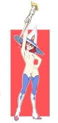 1girls breasts female female_only little_witch_academia partially_clothed practically_nude pussy red_eyes red_hair shiny_chariot short_hair small_breasts witch witch_hat