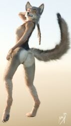 anthro ass braided_hair canid canine canis collar domestic_dog female fox fur furry hair hi_res humanoid invalid_tag mammal naala pose reaching_art showing_(disambiguation) solo wolf