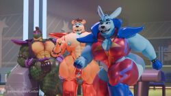 3boys 3d 3d_(artwork) alligator alligator_tail alligatorid alligatorid_humanoid animatronic anthro bara bear biceps blue_body blue_eyes blue_nails bowtie bunny bunny_boy codans crocodile crocodile_tail crocodilian crocodylid facial_markings five_nights_at_freddy's five_nights_at_freddy's:_security_breach fnaf gay glamrock_bonnie_(fnaf) glamrock_freddy_(fnaf) green_body head_band lagomorph lagomorph_humanoid machine male male_only mohawk mohawk_(hairstyle) montgomery_gator_(fnaf) muscular muscular_male non-human non_human red_eyes red_hair reptile reptile_humanoid robot robot_humanoid scottgames spiked_bracelet spotted_body steel_wool_studios tagme tail tan_body top_hat two_tone_body ursid ursid_humanoid ursine