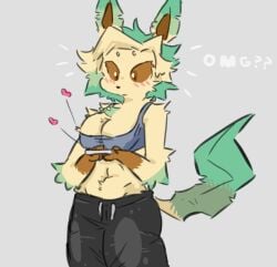 1girls anthro bluebriararts blush breasts cleavage clothed clothing ear eeveelution eyebrows eyelashes eyes female female_focus female_only fur furry generation_4_pokemon hair leaf leafeon panties pokémon_(species) pokemon pokemon_(species) pokemon_dppt tail underwear