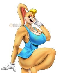 anthro blonde_female blonde_hair bunny cartoon_network dress eyelashes feet female female_focus female_only furry furry_female furry_only gloves high_resolution highres huge_ass huge_breasts lola_bunny looney_tunes mouthgg pointing rabbit rabbit_ears rabbit_girl side_view the_looney_tunes_show thick_ass thick_thighs