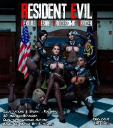 3d 5girls ada_wong ashley_graham blender blender_cycles breasts capcom claire_redfield comic cover eye_contact female female_only heels jill_valentine kazehiro looking_at_viewer resident_evil resident_evil_2_remake resident_evil_3_remake resident_evil_5 sheva_alomar strauzek