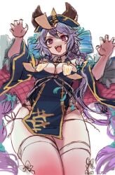 animal_ears breasts ekra female granblue_fantasy jiangshi jiangshi_costume kneehighs large_breasts looking_at_viewer official_alternate_costume ofuda ofuda_on_head panties satyr_(granblue_fantasy) satyr_(halloween)_(granblue_fantasy) socks underwear