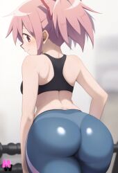 ai_generated artist_logo ass ass_focus back_view big_ass big_butt booty bubble_ass bubble_butt butt_focus gym gym_clothes gym_uniform hair_ribbon huge_ass huge_butt madoka_kaname madoka_worship magical_girl mahou_shoujo_madoka_magica pink_eyes pink_hair puella_magi_madoka_magica red_ribbon ribbon ribbons round_ass round_butt thick_ass thick_thighs tight_clothing twintails yoga_pants