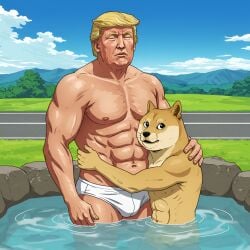 2boys ai_generated doge donald_trump lovers male muscles muscular riku_tanigawa spa