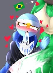 1futa 1girls 44waa29304 argentina_(countryhumans) blush brazil_(countryhumans) countryhumans countryhumans_girl crop_top cum cum_in_mouth cum_on_penis futanari khaki_shirt oral oral_sex tagme vomiting_semen