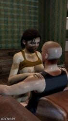 3d bald bald_male blue_eyes dark_brown_hair female_penetrated garry's_mod hands_on_ass hands_on_shoulders left_4_dead left_4_dead_2 male_penetrating night on_sofa sitting_on_penis vaginal_penetration vaginal_sex w0wzer609 white_skin zoey_(left_4_dead)