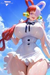 1girls ai_generated big_breasts blonde_hair dress female female_only huge_breasts marshalperv one_piece panties pervmarshal ponytails purple_eyes red_hair shiny_skin solo solo_female tagme tagme_(artist) tongue_out uta_(one_piece) wet_skin white_clothing