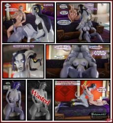 3d bed blood_elf blowjob comic comic_page comic_panel cum cum_out_mouth draenei draenei_futa female ferlynn futa_on_female futanari horsecock inflation ishari kaylar_sunquill night_elf throat_fuck world_of_warcraft