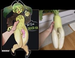 1boy balls boogibun condom cum daikon-kun femboy holding holding_object ihateyoutag male nude onion penis silly tagme tiny vegetable