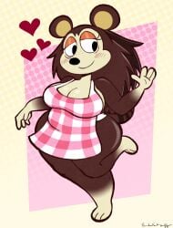 animal_crossing anthro apron apron_only ass big_breasts big_butt breasts brown_body brown_fur brown_hair clothing curvy_figure female freckles fur hair hedgehog huge_breasts huge_butt huge_thighs imrachets mammal narrowed_eyes nintendo sable_able short_tail solo tail thick_thighs