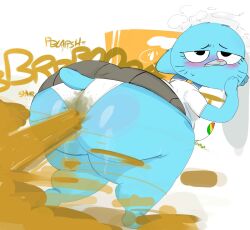 anthro brown_fart cartoon_network cat cowgirl_position fart fart_fetish furry gassy_female grin nicole_watterson novacartridge_(artist) panties shart sweat the_amazing_world_of_gumball