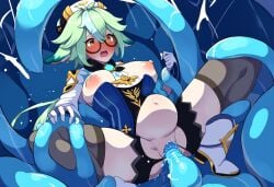 ai_generated big_belly boris_(noborhys)_(style) breasts genshin_impact nipples penetration reza3344 slime sucrose_(genshin_impact) tentacle