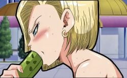 android_18 blonde_hair blowjob blue_eyes cheating_wife dragon_ball edit green_penis namekian outdoor_sex perfect_cell seductive_look sweatdrop theonegoy yamamoto_doujin