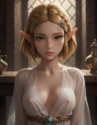 1boy 1girl1boy ai_generated blonde_hair dark-skinned_male elf elf_ears female l-major light-skinned_female medium_breasts nipples princess_zelda short_hair slave slavegirl translucent_clothing