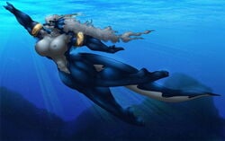 armband breasts dragon female horns muscles nipples nude ocean scalie sea sea_dragon skinny_dipping solo swimming tail underwater unknown_artist water