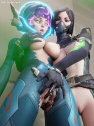 3d beauty_mark belt breasts clothed clothed_female clothing crossover cum cum_drip cum_dripping cum_dripping_out_of_pussy cum_in_pussy cum_inside drool drooling exposed_breasts exposed_pussy fondling fondling_breast functionally_nude functionally_nude_female glowing_clothes glowing_hair juno_(overwatch) mind_control multicolored_hair nude nude_female open_clothes open_clothing overwatch pussy ripped_bodysuit ripped_clothing spacesuit the_collectorhd valorant viper_(valorant)