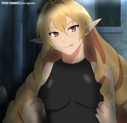 1girls blonde_female blonde_hair breasts elf elinalise_dragonroad green_skin highres interspecies kurigami mushoku_tensei mushoku_tensei:_isekai_ittara_honki_dasu penis pointy_ears