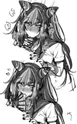 blowjob blush cum cum_in_mouth danganronpa danganronpa_2:_goodbye_despair eye_contact fellatio long_hair mioda_ibuki miyoichi_(tjuc8378) oral penis small_penis small_penis_adoration smooth_skin super_danganronpa_2 taller_girl