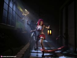 2020 2girls 3d dynamitejoe female futanari ghost haunting huge_breasts indoors long_hair monster multiple_girls pink_hair plaid_skirt skitr slushe_(website) standing tagme tentacle