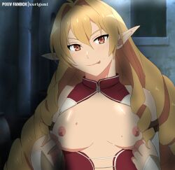 1girls blonde_female blonde_hair breasts elf elinalise_dragonroad green_skin highres interspecies kurigami mushoku_tensei mushoku_tensei:_isekai_ittara_honki_dasu penis pointy_ears