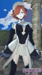 1girls 3d clown_makeup defeated defeated_villainess fire_emblem fire_emblem:_three_houses foulveins kronya_(fire_emblem) maid maid_headdress maid_outfit nintendo solo