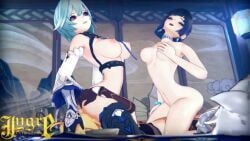 1boy 2022 2girls 3d 3some aether_(genshin_impact) animated audiodude big_breasts bisexual bisexual_female black_hair blender blonde_hair blue_hair bouncing_breasts breast_size_difference completely_nude cowgirl_position cunnilingus eating_pussy eula_(genshin_impact) female female_human female_on_top ffm_threesome genshin_impact grabbing_ass grabbing_breasts grabbing_own_breast human japanese_dialogue japanese_language jygreanimation kissing kissing_while_penetrated large_breasts light-skinned_female light-skinned_male light_skin medium_breasts moaning naked_thighhighs nipples pale-skinned_female powers reverse_spitroast sex shiny_skin short_hair slim_waist smacking_ass sound straddling tagme thighhighs threesome vaginal_penetration video voice_acted yelan_(genshin_impact)