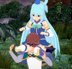 1boy 1girls 2022 3d 3d_(artwork) aqua_(konosuba) comani2k18 head_grab killing koikatsu kono_subarashii_sekai_ni_shukufuku_wo! murder neck_break neck_snap satou_kazuma