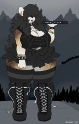 big_breasts black_hair black_lipstick boots breasts ear_piercing female georgie_(mexifurfoof) goth goth_girl hair hair_over_eyes hamster long_hair mexifurfoof pizza_box pizza_delivery skirt spiked_bracelet spiked_collar thighhighs thighs wide_hips