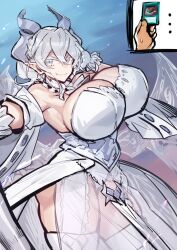 big_breasts cleavage curvy demon demon_girl demon_horns dress duel_monster female horns huge_breasts labrynth_of_the_silver_castle lovely_labrynth_of_the_silver_castle mature_female melon22 pale-skinned_female pale_skin pointy_ears short_hair silver_hair thick_thighs thighhighs white_eyes yu-gi-oh!