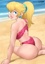 1girls 2022 absurd_res ass ass_focus ass_shot back back_view beach bikini blonde_hair blue_eyes bubble_butt female female_only flytrapxx highres hips huge_ass long_hair mario_(series) nintendo outdoors pink_bikini ponytail princess_peach slim_waist thick_lips thick_thighs thighs wide_hips