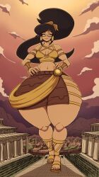 1girls ancient_greece bottom_heavy frida_(lucy_fuchs) giantess gladiator huge_ass hyper hyper_thighs long_hair lucy_fuchs original smug thick_thighs wide_hips