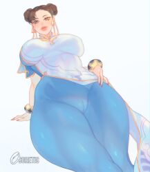 1girls asian asian_clothing asian_female big_breasts big_lips blue_pants bottomwear breasts brown_eyes brown_hair cameltoe capcom chinese_clothes chun-li curvy female female_only fully_clothed hair_bun huge_breasts lips nail_polish nails osoretic pants solo solo_female street_fighter street_fighter_6 thick_lips thick_thighs thighs topwear voluptuous