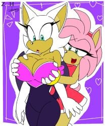 akatsukishiranui-fox amy_rose anthro archie_comics big_breasts breast_grab cleavage clothed female/female female_only grope groping groping_breasts groping_from_behind hand_on_breast rouge_the_bat sega sonic_(series) sonic_the_hedgehog_(series) yuri