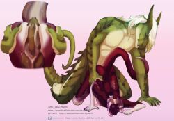 anthro bodily_fluids cum dragon genital_fluids genitals icy-marth knot male male/male penis size_difference text url vynn_(icy-marth)