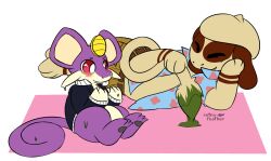 after_transformation blush clothing duo generation_1_pokemon generation_2_pokemon nintendo nulloffset open_mouth paint painted pokemon pokemon_(species) rattata simple_background smeargle tay_vee tracy_(linker) video_games