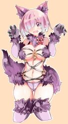 1girls 2022 animal_ear_hairband animal_ears bikini breasts cleavage cute_fang enpe fate/grand_order fate_(series) female female_only fur_bikini hair_over_one_eye hips huge_breasts light-skinned_female light_skin mash_kyrielight mash_kyrielight_(dangerous_beast) pink_hair purple_eyes short_hair slim_waist thick_thighs thighs wide_hips wolf_costume wolf_ears