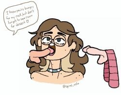 blowjob brown_hair canon_couple choker dialogue fellatio husband_and_wife joey_(kelseyanimated) kelseyanimated multiple_penises open_mouth penis scarf scarf_boy scarf_over_penis spirel_nsfw squirrellewds tagme text threesome youtube youtuber