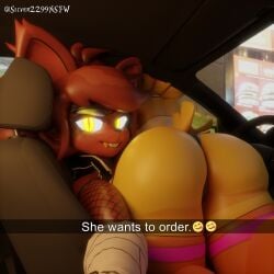 3d ass cally3d chica_(cally3d) chica_(fnaf) chiku chiku_(cryptia) clazzey cryptiacurves fazclaire's_nightclub female fexa fexa_(cryptia) five_nights_at_freddy's fnaf foxy_(cally3d) foxy_(fnaf) fredina's_nightclub he_wants_to_order meme scottgames silver2299