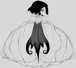 ass ass_focus ass_in_dress back back_view clothed dark_hair dr.stone female female_only hair hair_ornament highres human kirisame_(dr.stone) looking_at_viewer looking_back monochrome tagme thanuki thanukiart