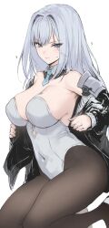 1girls blue_eyes blush breasts ethel_(xenoblade) female female_only haoni heroes_(xenoblade_3) latex looking_at_viewer silver_hair taking_clothes_off xenoblade_(series) xenoblade_chronicles_3