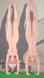 2girls 3d ando_ruruka blush breasts completely_nude completely_nude_female danganronpa danganronpa_2:_goodbye_despair danganronpa_3 embarrassed embarrassed_nude_female enf exposed_breasts exposed_pussy female female_only gravity-defying_hair handstand koikatsu looking_at_viewer navel nipples nude public_nudity pussy saionji_hiyoko straight_hair super_danganronpa_2 ultimateenf