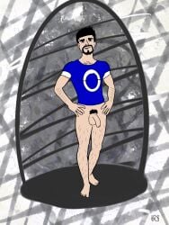 beard black_beard black_hair black_pubic_hair blue_shirt bottomless hairy hairy_arms hairy_chest hairy_legs hairy_male hornyryu l.l_(lewdandloudnsfw) lewdandloudnsfw oc original_character penis pubic_hair shirt uncircumcised