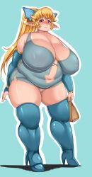 1girls 2015 alternate_version_available astraea13 bbw big_breasts blonde_hair breasts brown_eyes chubby chubby_female cleavage curvaceous curvy elf elf_ears elf_female female female_focus heel_boots heels hi_res high_resolution highres huge_breasts large_breasts long_hair looking_at_viewer nipples plump pointy_ears ponytail see-through see-through_clothing solo solo_female solo_focus thick_thighs thighhighs thighs voluptuous