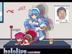 animated blue_hair enjoying hololive hololive_fantasy hololive_gen_5 hololive_japan houshou_marine pixel_art red_hair spanking tagme virtual_youtuber yellow_eyes yukihana_lamy